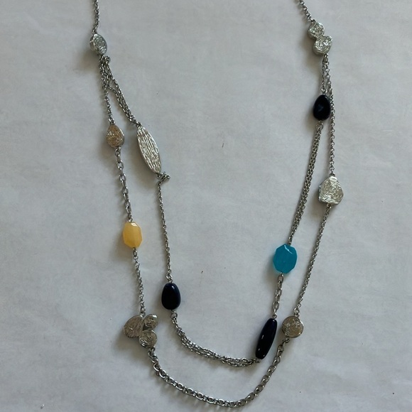 Chico’s 2-Strand Necklace 36” Faux Black,Turquoise, & Amber Multi Shape Stones - Picture 4 of 4